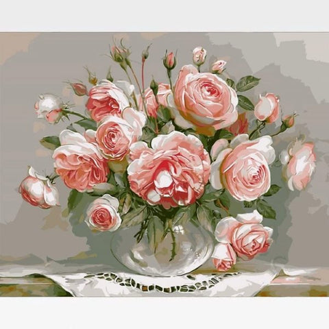 Image of Abstract Pink Flowers In Vase Paint By Numbers - Zen Artistry - Painting By Numbers Kit - Artwerkes