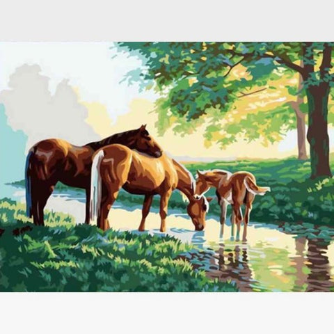 Image of DIY Brown Horses Paint By Numbers Kit - Painting By Numbers Kit - Artwerkes