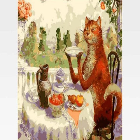 Image of DIY Cat Paint By Numbers Kit Online - Cat Tea Party - Painting By Numbers Kit - Artwerkes