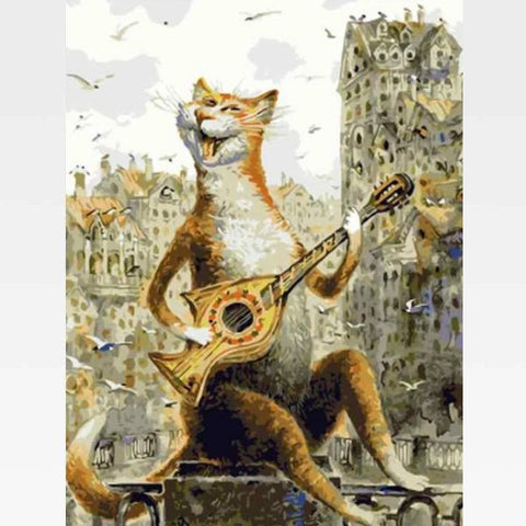 Image of DIY Cat Playing Guitar Paint By Numbers Kit Online - Rockstar - Painting By Numbers Kit - Artwerkes