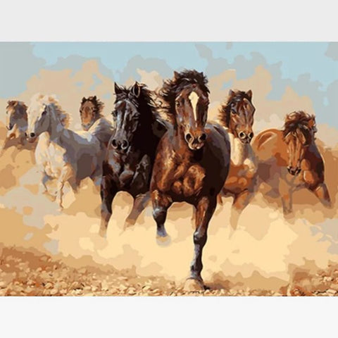 Image of DIY Galloping Horses Paint By Numbers Kit - Painting By Numbers Kit - Artwerkes