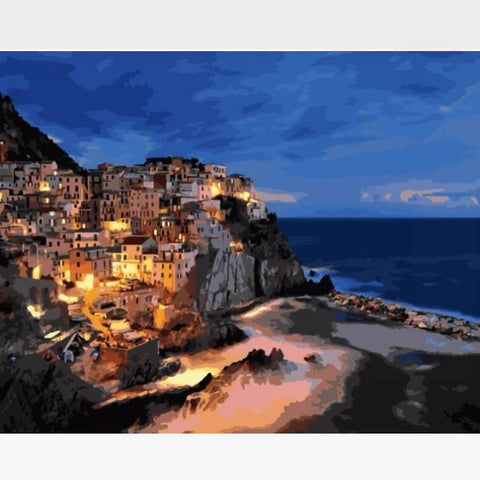 Image of DIY Landscape Paint By Numbers Kit Online - City On A Hill - Painting By Numbers Kit - Artwerkes