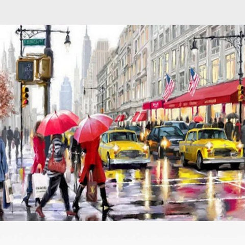 Image of DIY New York City Paint By Numbers Kit Online - Rainy Day - Painting By Numbers Kit - Artwerkes