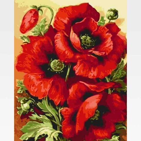 Image of DIY Paint By Numbers Abstract Red Flowers Kit - Painting By Numbers Kit - Artwerkes