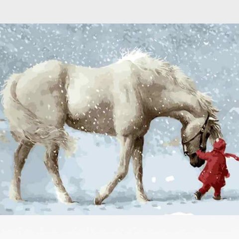 Image of DIY Paint By Numbers Kit Online - White Horse - Painting By Numbers Kit - Artwerkes