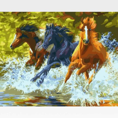 Image of DIY Paint By Numbers Kit Online - Wild Horses - Painting By Numbers Kit - Artwerkes