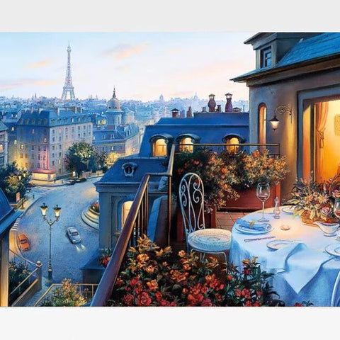 Image of DIY Paris Nostalgia Paint By Numbers Kit - Evening In Paris Scene - Painting By Numbers Kit - Artwerkes