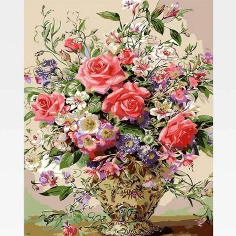 Image of DIY Pink Rose Flower Paint By Numbers Kit Online - Turn Up The Pink - Painting By Numbers Kit - Artwerkes