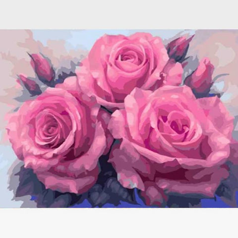 Image of DIY Pink Roses Paint By Numbers Kit Online - Pink Roses Bouquet - Painting By Numbers Kit - Artwerkes
