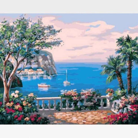 Image of DIY Seacape Paint By Numbers Kit Online - Tropical Island - Painting By Numbers Kit - Artwerkes