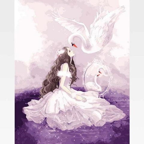 Image of DIY Swan Paint By Numbers Kit - Swan Story - Painting By Numbers Kit - Artwerkes