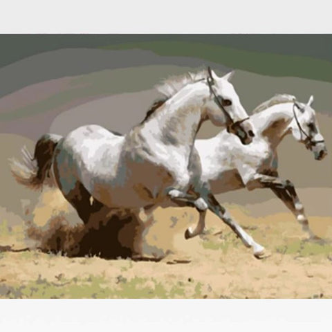 Image of DIY White Horses Paint By Numbers Kit - Pharaoh's Stallions - Painting By Numbers Kit - Artwerkes