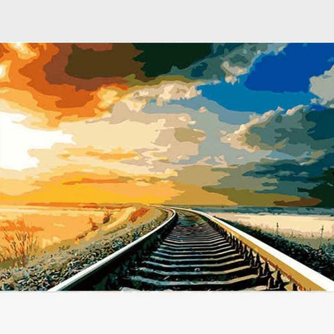 Image of Railway Track Paint By Numbers Kit - Painting By Numbers Kit - Artwerkes