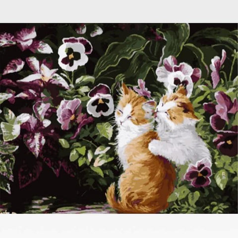 Image of DIY Two Brown Cats Paint By Numbers Kit Online - Kitty Fun - Painting By Numbers Kit - Artwerkes