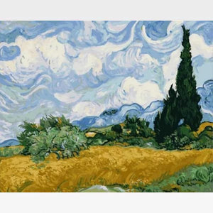 A Wheat Field with Cypresses Paint By Numbers Kit   - Van Gogh - Painting By Numbers Kit - Artwerkes 