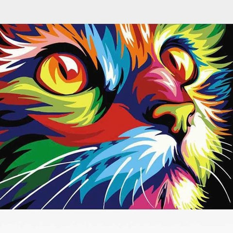 Image of Abstract Colorful Cat Face Paint By Numbers Kit - Painting By Numbers Kit - Artwerkes 