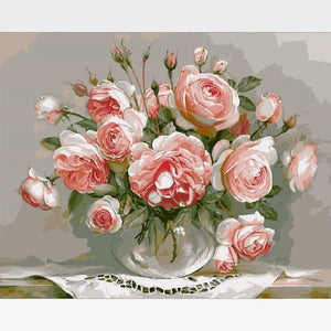 Abstract Pink Flowers In Vase Paint By Numbers  - Zen Artistry - Painting By Numbers Kit - Artwerkes 