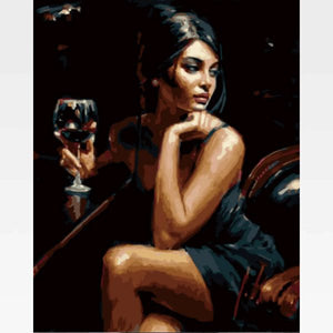 Beautiful Lady Drinking Red Wine - Paint By Numbers Kit - Painting By Numbers Kit - Artwerkes 