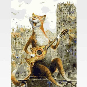 DIY Cat Playing Guitar Paint By Numbers Kit Online  - Rockstar - Painting By Numbers Kit - Artwerkes 
