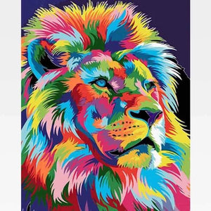 DIY Colorful Lion Paint By Numbers Kit Online  - King Leo - Painting By Numbers Kit - Artwerkes 