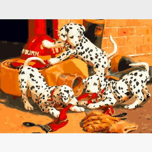 DIY Dalmatians Dog Paint By Numbers Kit Online  - Three Dalmatians - Painting By Numbers Kit - Artwerkes 