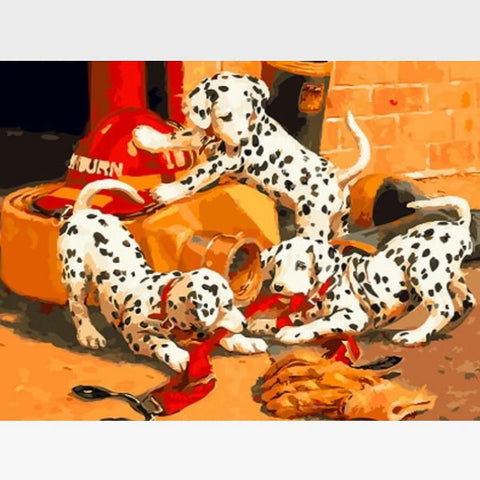 Image of DIY Dalmatians Dog Paint By Numbers Kit Online  - Three Dalmatians - Painting By Numbers Kit - Artwerkes 