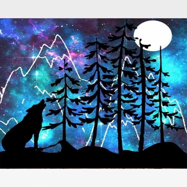 Full Moon Howling Wolf Paint By Numbers Kit - Painting By Numbers Kit - Artwerkes 