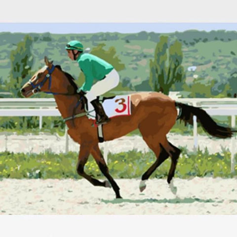 Image of DIY Horse Rider Jockey Paint By Numbers Kit - Painting By Numbers Kit - Artwerkes 