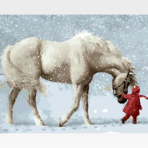 Image of DIY Paint By Numbers Kit Online  - White Horse - Painting By Numbers Kit - Artwerkes 