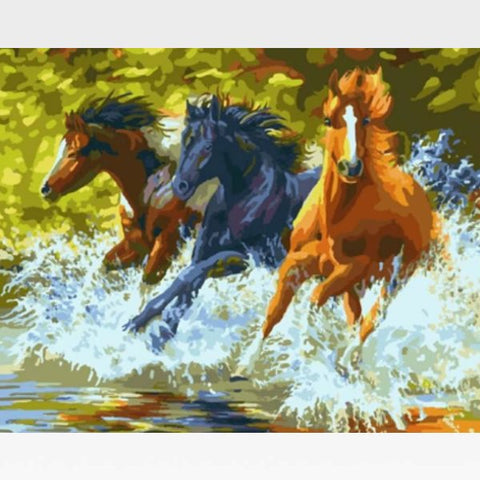 Image of DIY Paint By Numbers Kit Online - Wild Horses - Painting By Numbers Kit - Artwerkes 