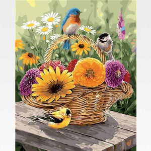 DIY Painting By Numbers Birds Kit Online - Basket Of Flowers - Painting By Numbers Kit - Artwerkes 