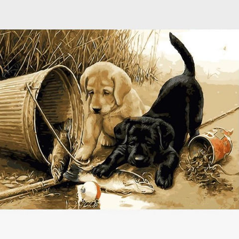 Image of DIY Puppy Paint By Numbers Kit Online  - Two Pups - Painting By Numbers Kit - Artwerkes 