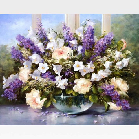 Image of DIY Purple Flowers Paint By Numbers Kits - Painting By Numbers Kit - Artwerkes 
