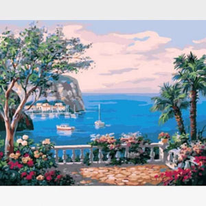 DIY Seacape Paint By Numbers Kit Online  - Tropical Island - Painting By Numbers Kit - Artwerkes 