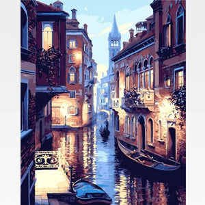 DIY Venice Canal Paint By Numbers Kit - City Lights - Painting By Numbers Kit - Artwerkes 
