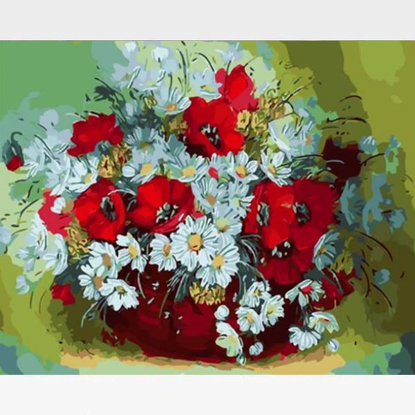 DIY White Flowers In Vase Paint By Numbers Kit - Exotic Grace - Painting By Numbers Kit - Artwerkes 