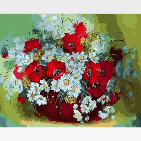 Image of DIY White Flowers In Vase Paint By Numbers Kit - Exotic Grace - Painting By Numbers Kit - Artwerkes 