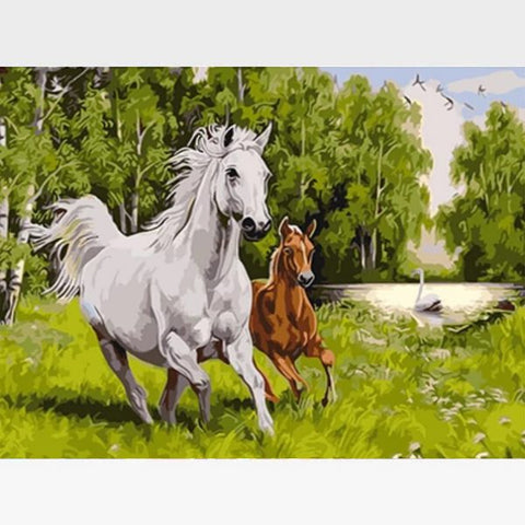 Image of DIY White Horse Paint By Numbers Kit Online  - Brigadier - Painting By Numbers Kit - Artwerkes 