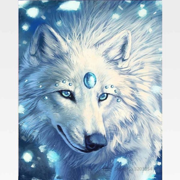DIY White  Wolf Painting By Numbers Kit - Painting By Numbers Kit - Artwerkes 