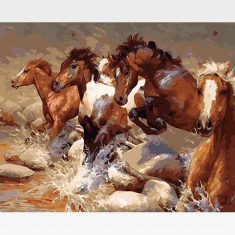 Image of DIY  Wild Stallions Paint By Numbers Kit Online - Painting By Numbers Kit - Artwerkes 