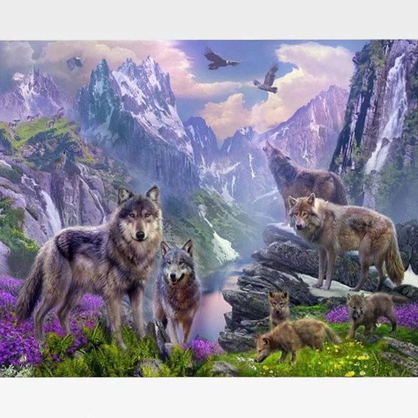 Wolf Paint By Numbers Kit - Wolf Paradise - Painting By Numbers Kit - Artwerkes 