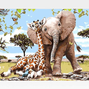 Elephant & Giraffe Paint By Numbers Kit - Painting By Numbers Kit - Artwerkes 