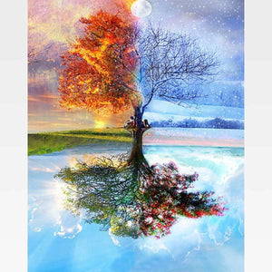 Four Seasons Tree Paint By Numbers Kit For Adults - Painting By Numbers Kit - Artwerkes 