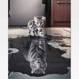 Kitten Reflection Tiger Paint By Numbers Kit - Painting By Numbers Kit - Artwerkes 