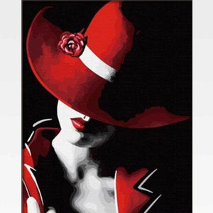 Lady In Red Hat Paint By Numbers Kit - Painting By Numbers Kit - Artwerkes 