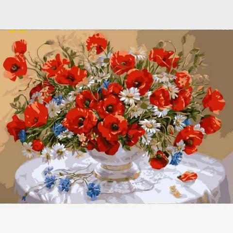 Image of Red Poppy Flowers Paint By Numbers Kit - Painting By Numbers Kit - Artwerkes 