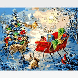 Reindeer and Sleigh Christmas Evening - Paint by Numbers Kit - Painting By Numbers Kit - Artwerkes 