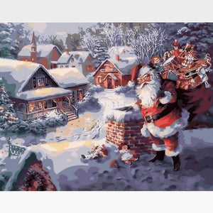 Santa Claus on the Roof - Paint by Numbers Kits - Painting By Numbers Kit - Artwerkes 