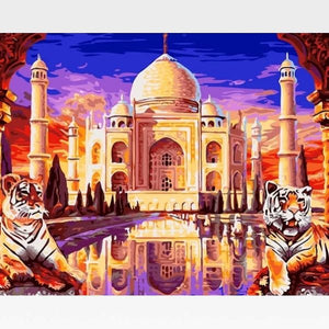 Taj Mahal & Tiger Paint By Numbers Kit - Painting By Numbers Kit - Artwerkes 