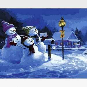 Three Snowmen - Paint by Numbers Kits - Painting By Numbers Kit - Artwerkes 